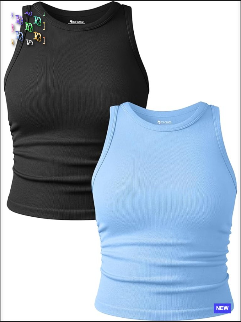 2 Piece Tank Tops Crew Neck Sleeveless Basic Stretch Casual Yoga Crop Camis